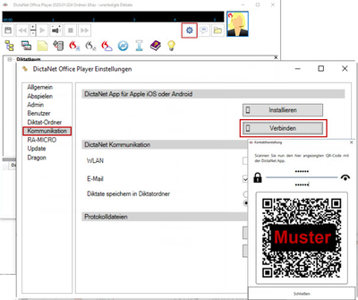 DictaNet App und DictaNet Office PC Player per QR-Code verbinden