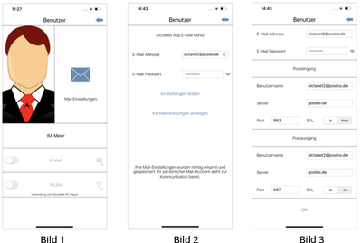 E-Mail-Verbindung in der DictaNet App einrichten
