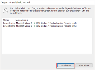 notwendige zus. Software installieren