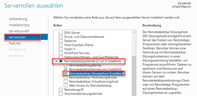 Installation der Remotedesktop-Sitzungshost Rolle im Server-Manager