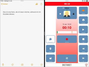 DictaNet App und eine weitere App auf einem iPad in der Split View