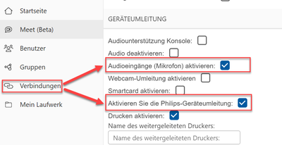 aktive Verbindungen in den WebConnect-Einstellungen