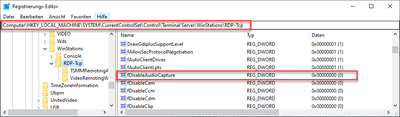 mögliche Anpassung in Registry