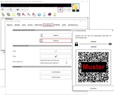 DictaNet App und Office Player per QR-Code verbinden