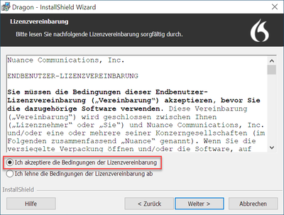 Dragon-Lizenzvertrag akzeptieren